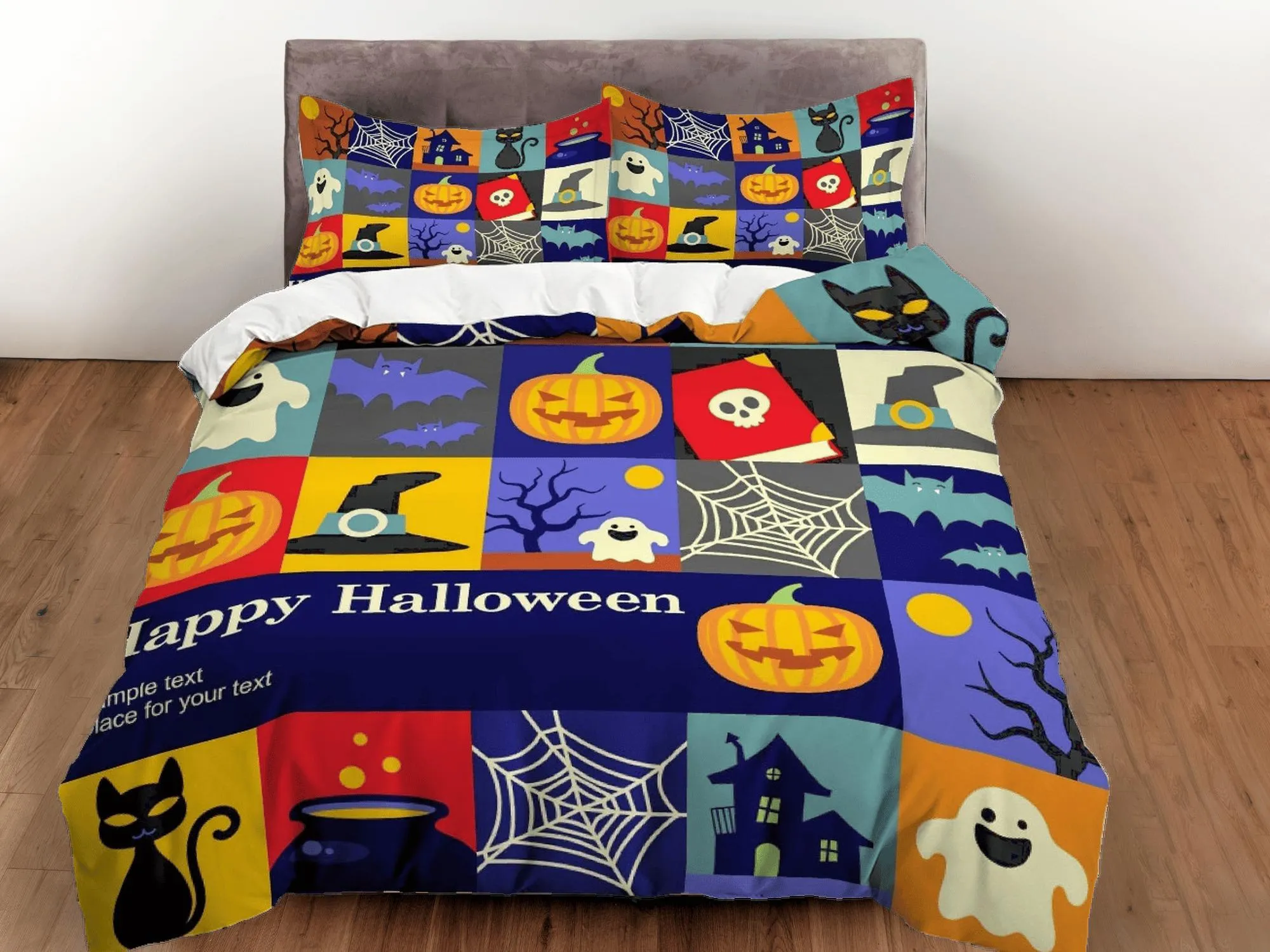 Cute patchwork halloween bedding & pillowcase, gothic duvet cover, dorm bedding, goth decor toddler bedding, halloween gift