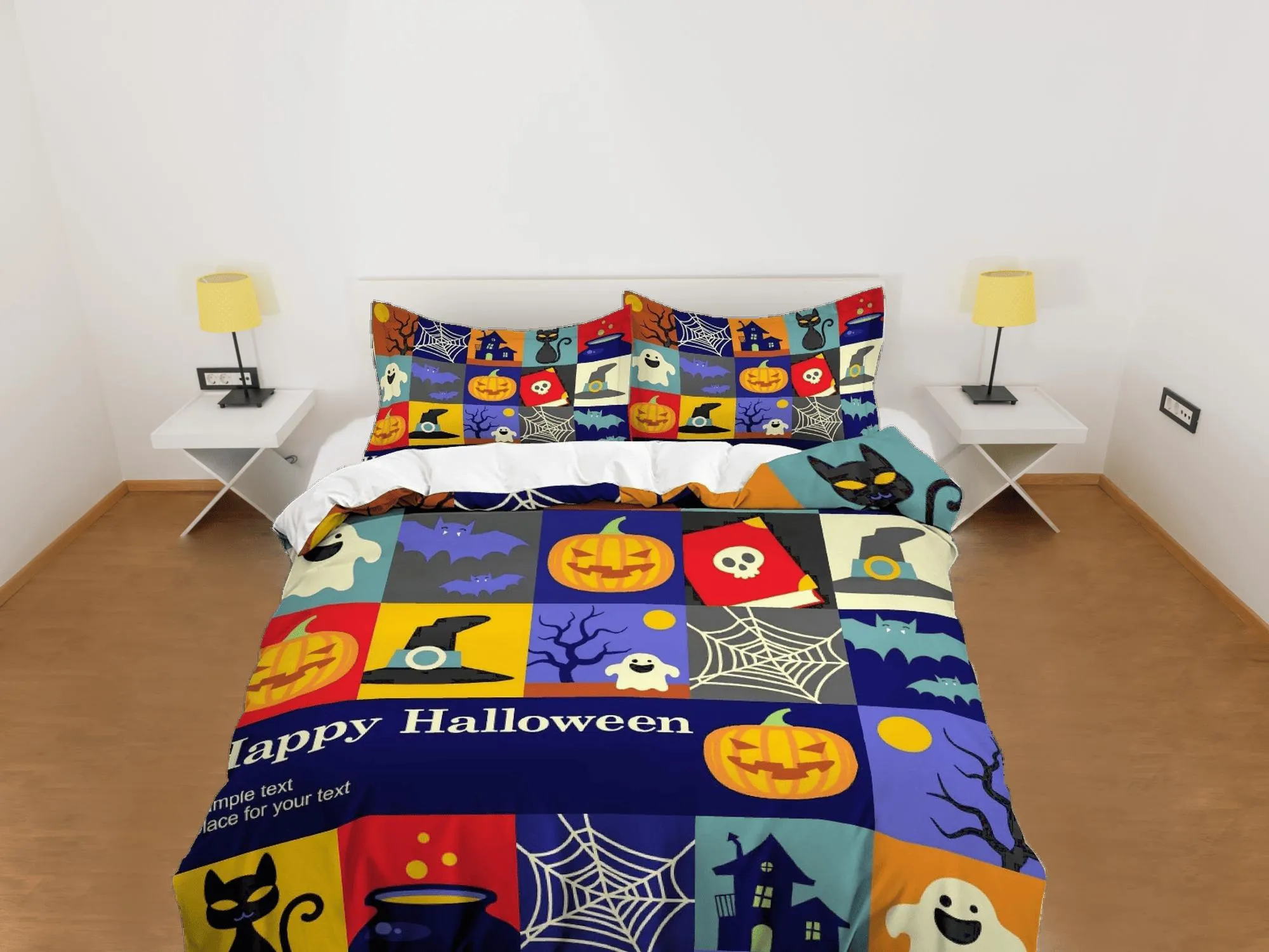 Cute patchwork halloween bedding & pillowcase, gothic duvet cover, dorm bedding, goth decor toddler bedding, halloween gift