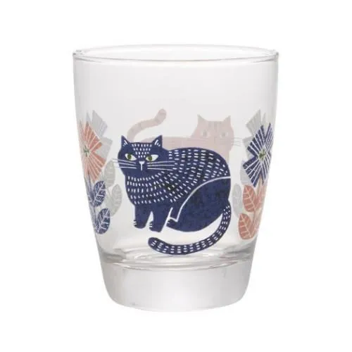 Decole: FIKA Glass Cup - Navy & Pink cats