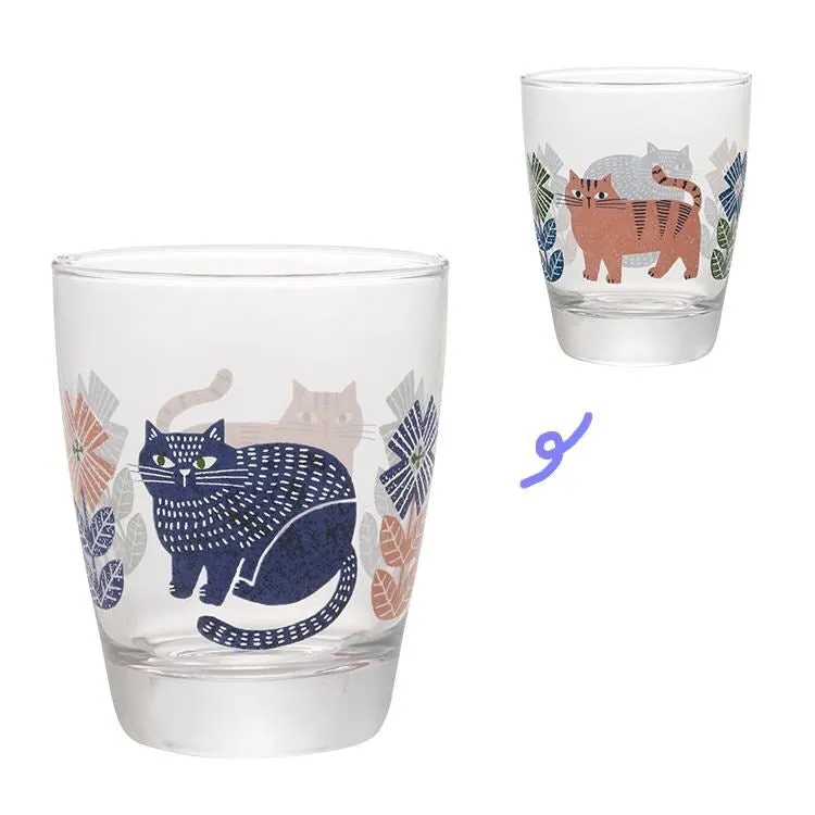 Decole: FIKA Glass Cup - Navy & Pink cats