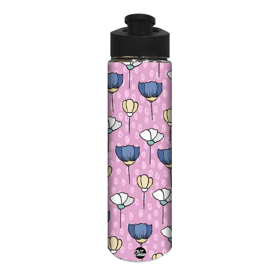 Designer Stainless Steel Water Bottle -  Flower with Pink Background