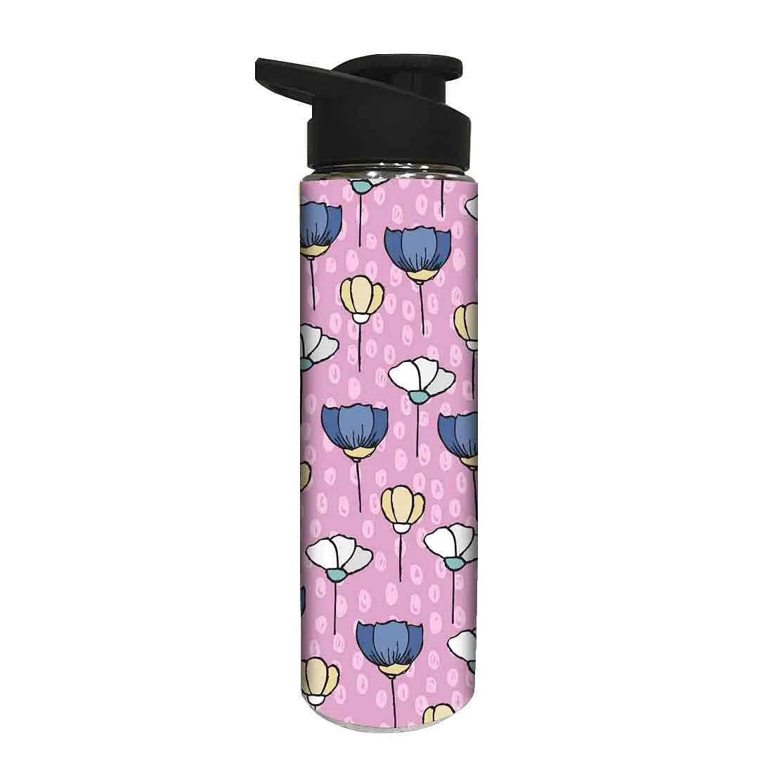 Designer Stainless Steel Water Bottle -  Flower with Pink Background