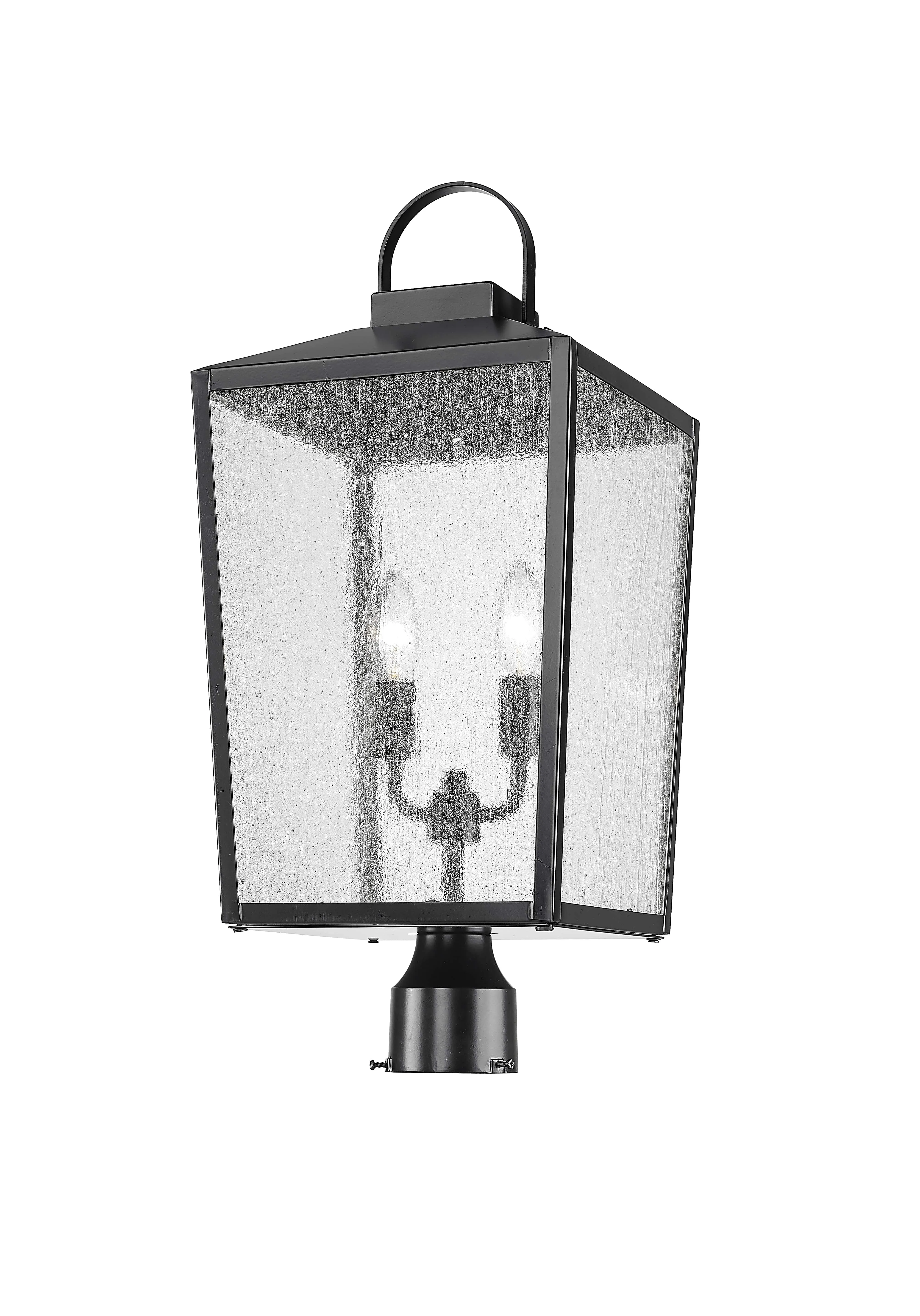 Devens Outdoor Post Top Lantern - Powder Coated Black - Clear Seeded Glass - 10in. Diameter - E12 Candelabra Base