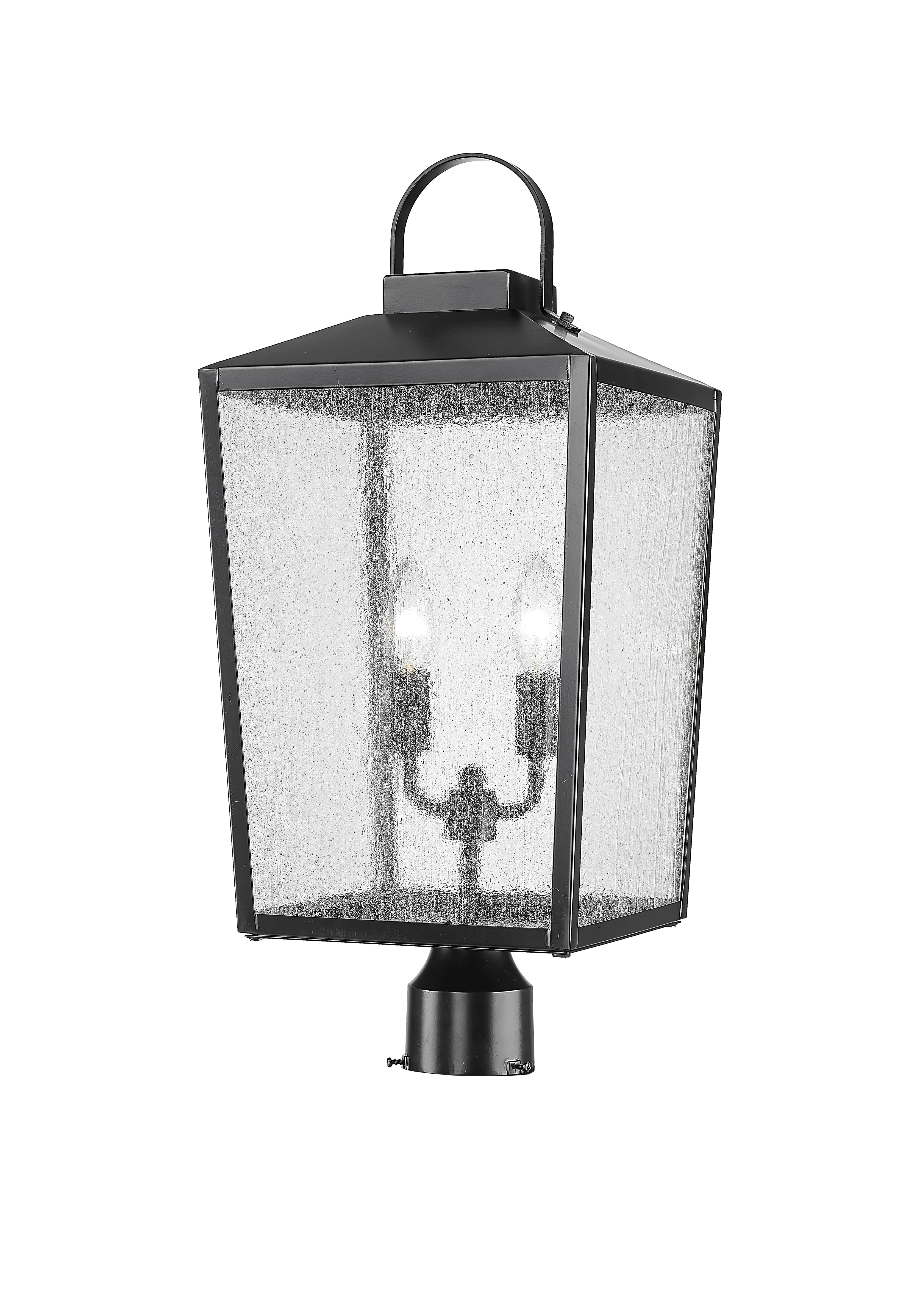 Devens Outdoor Post Top Lantern - Powder Coated Black - Clear Seeded Glass - 10in. Diameter - E12 Candelabra Base