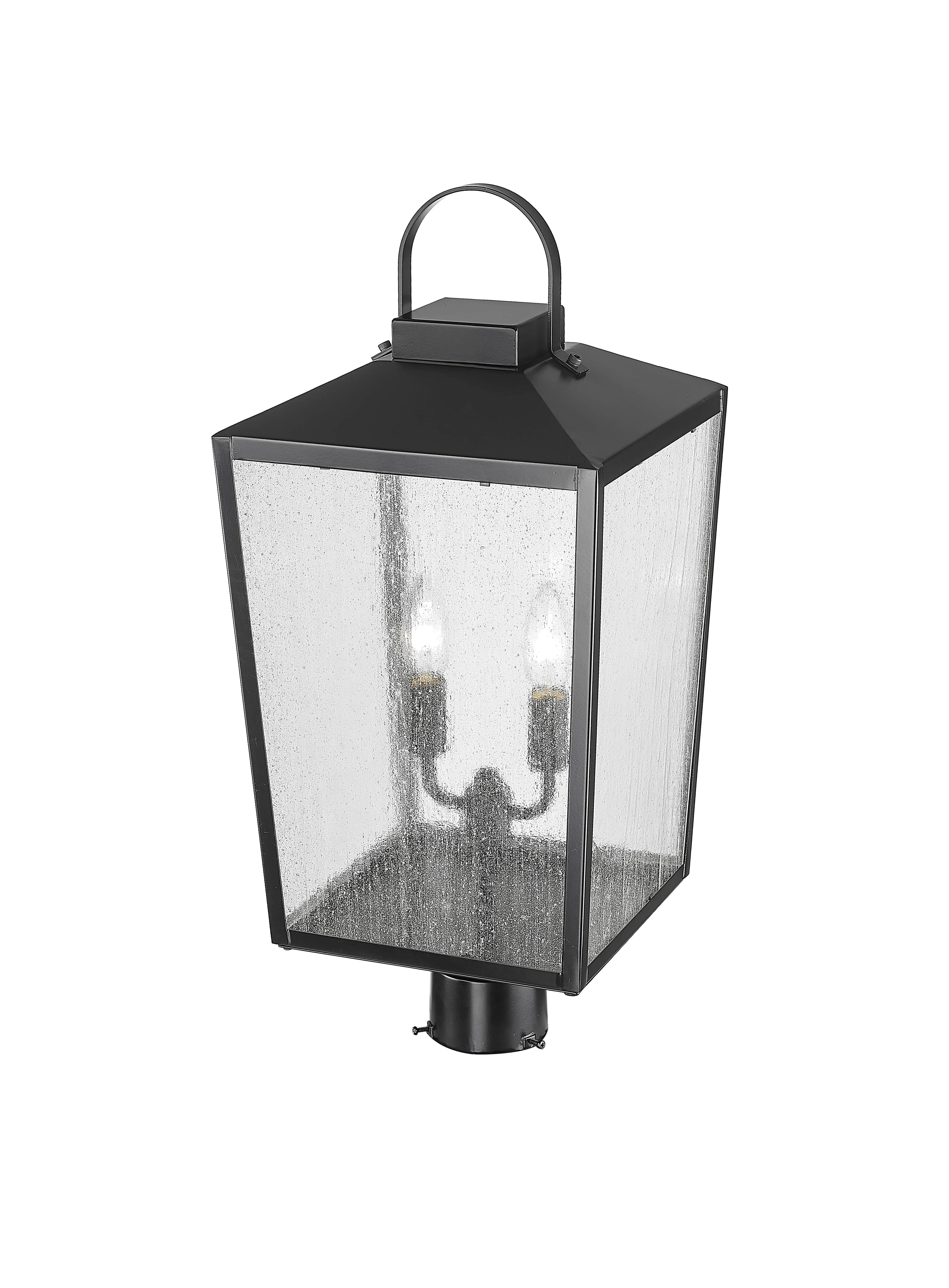 Devens Outdoor Post Top Lantern - Powder Coated Black - Clear Seeded Glass - 10in. Diameter - E12 Candelabra Base