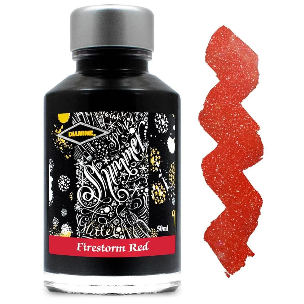 Diamine Fountain Pen Ink Bottle - Shimmer, Firestorm Red, 50 ml | 9014