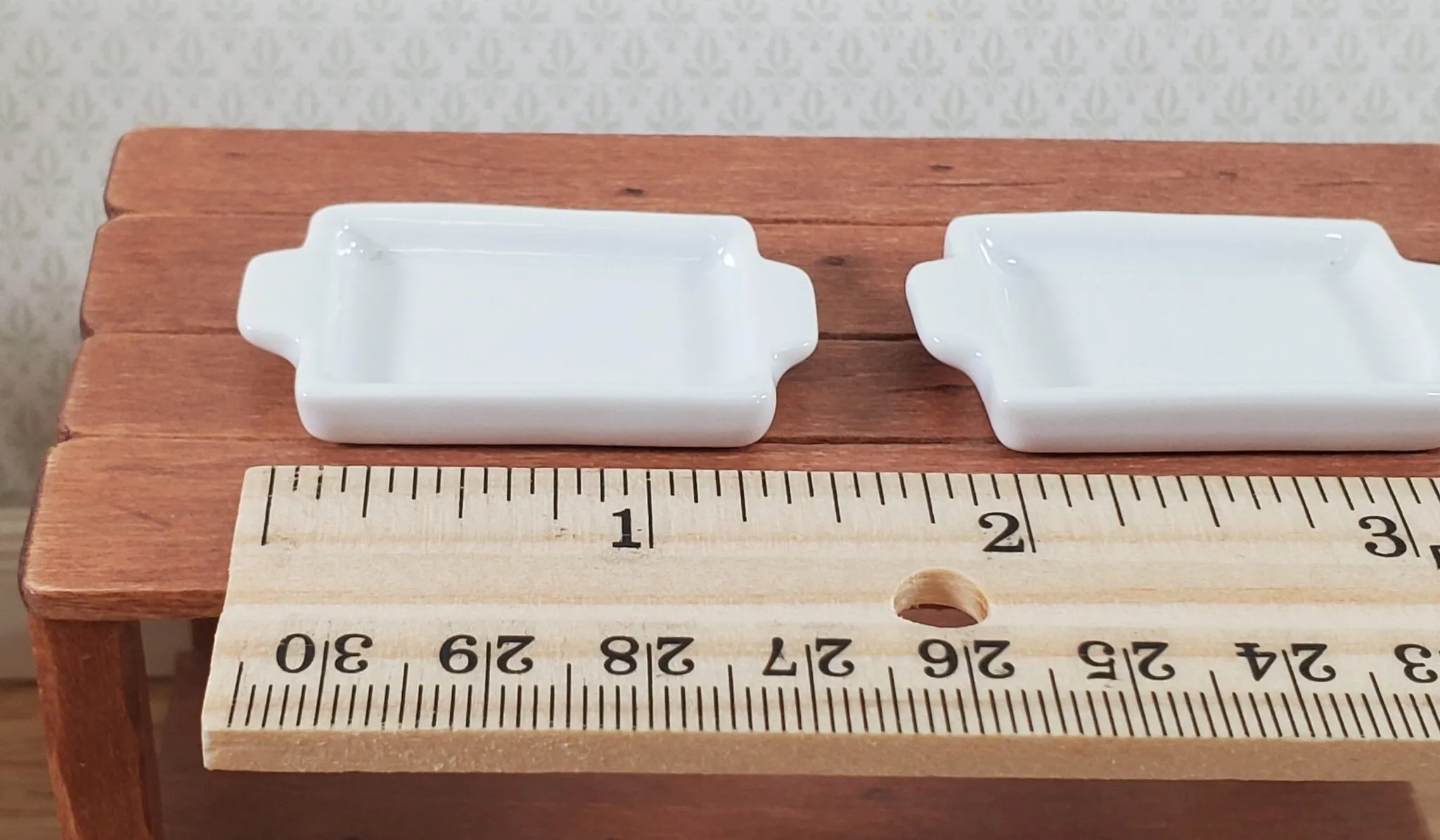 Dollhouse Baking Tray Cookie Sheet White Ceramic x2 1:12 Scale Miniature Dishes