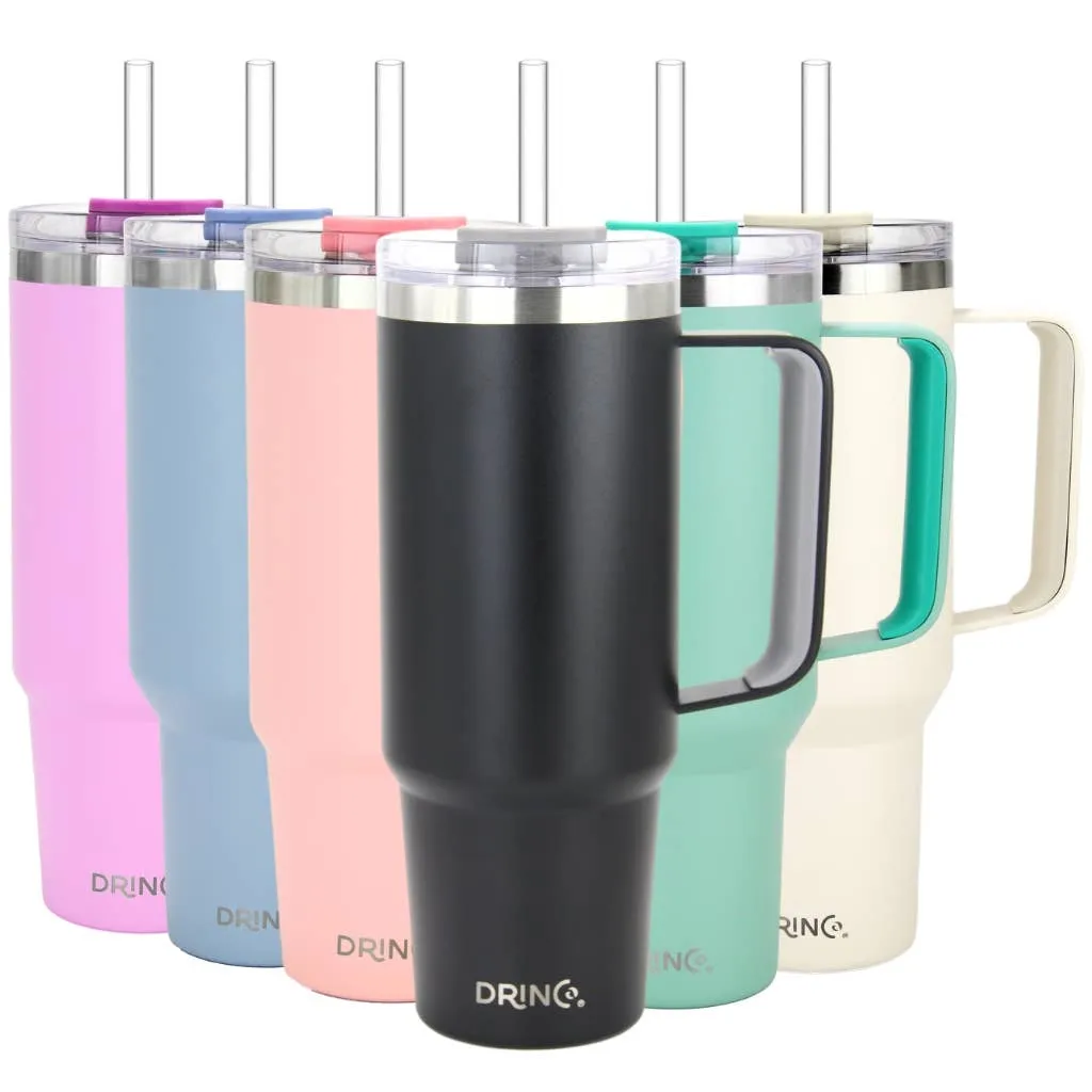 Drinco BigSur Tumbler with Handle Straw/Flip Lid Oakmilk