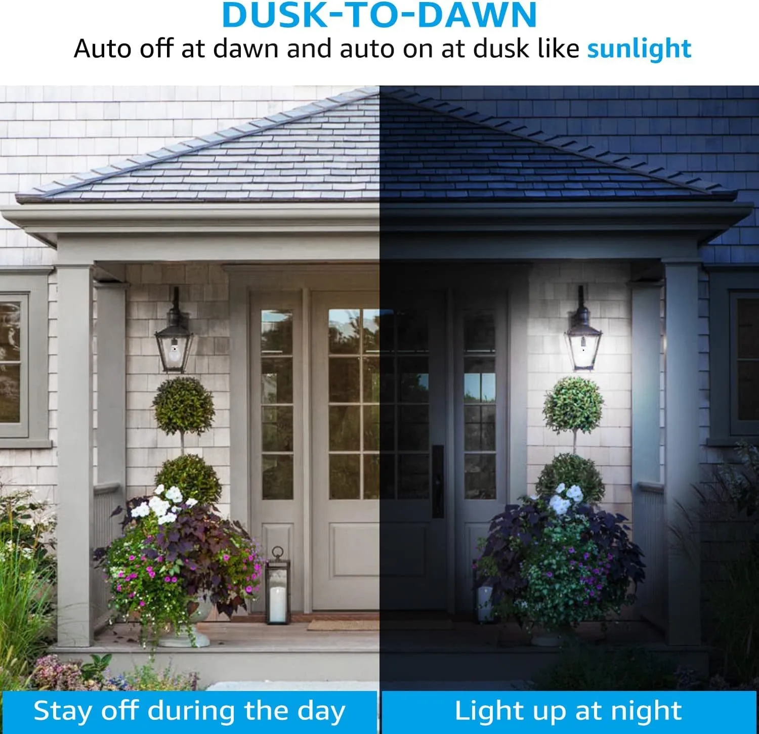 Dusk to Dawn Light Bulbs Outdoor, Sensor A19 LED Light Bulb, Auto On/Off Photocell Automatic for Outdoor Lighting, 5000K, Pack of 4