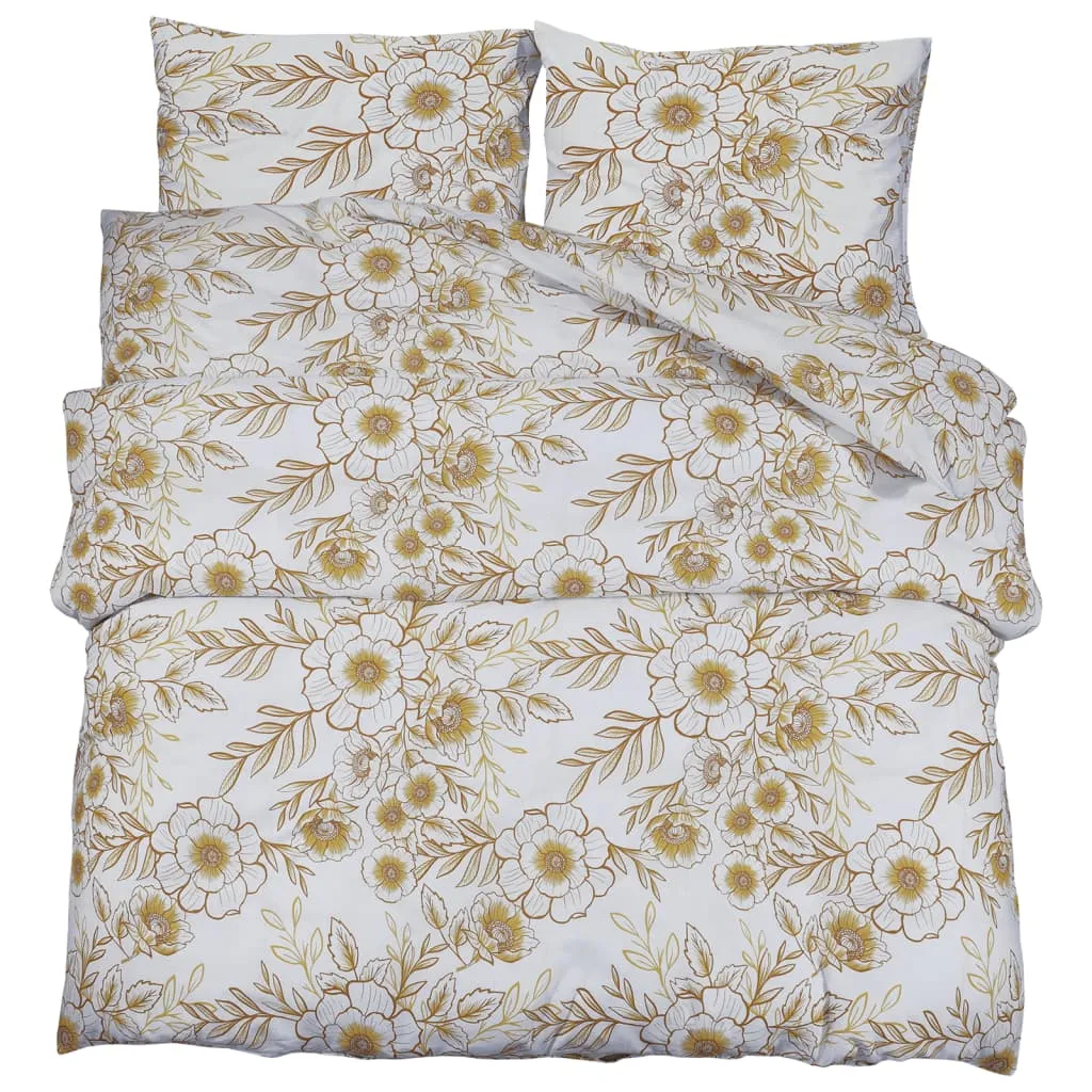 Duvet Cover Set White and Brown 225x220 cm Cotton