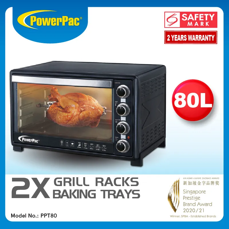 Electric Oven 80L with Rotisserie and convection functions, 2 trays and grill racks (PPT80)