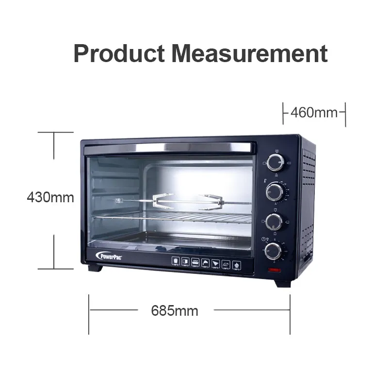 Electric Oven 80L with Rotisserie and convection functions, 2 trays and grill racks (PPT80)