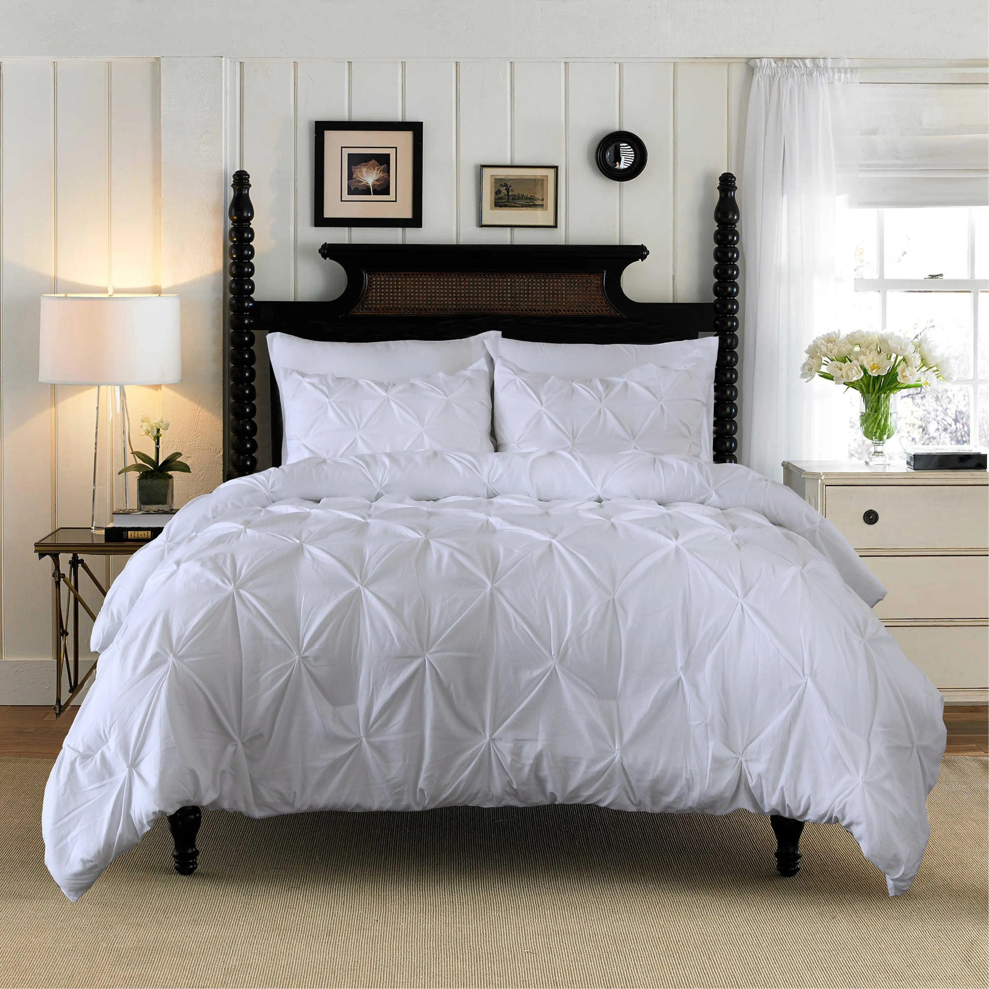 Elegant Comfort Pinch Pleated Pintuck Pattern, 3-Piece Duvet Cover Set - Features Corner Ties