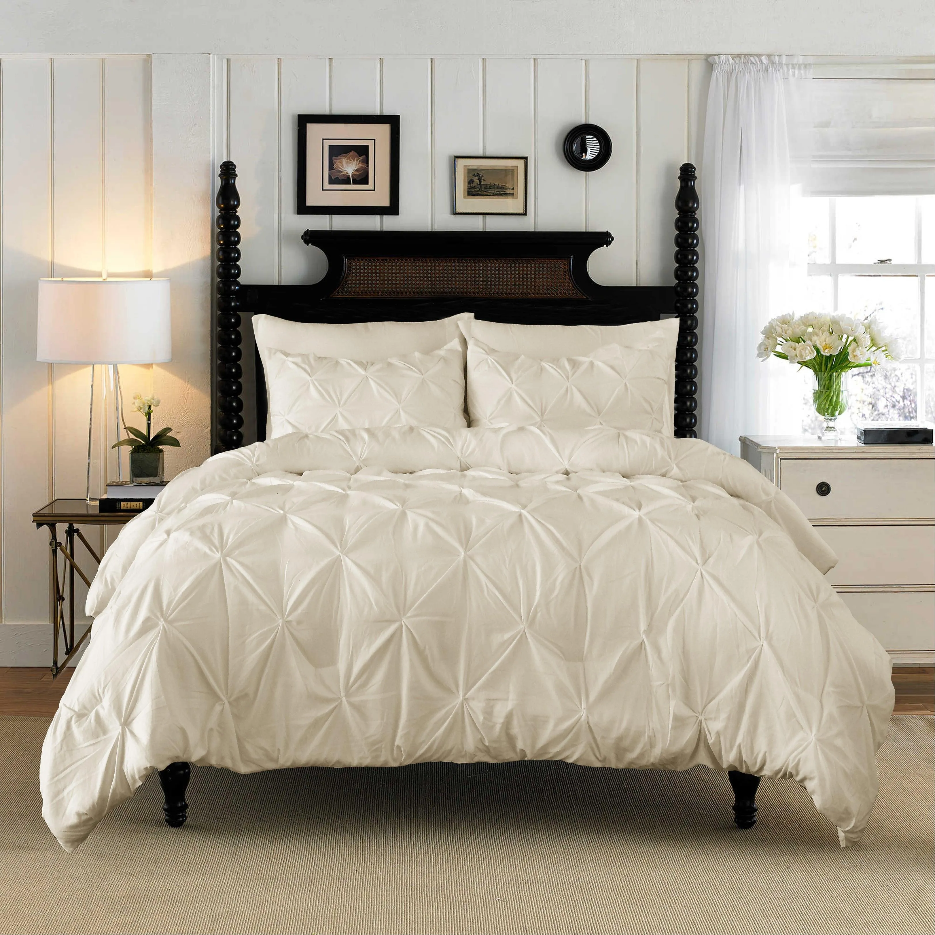 Elegant Comfort Pinch Pleated Pintuck Pattern, 3-Piece Duvet Cover Set - Features Corner Ties