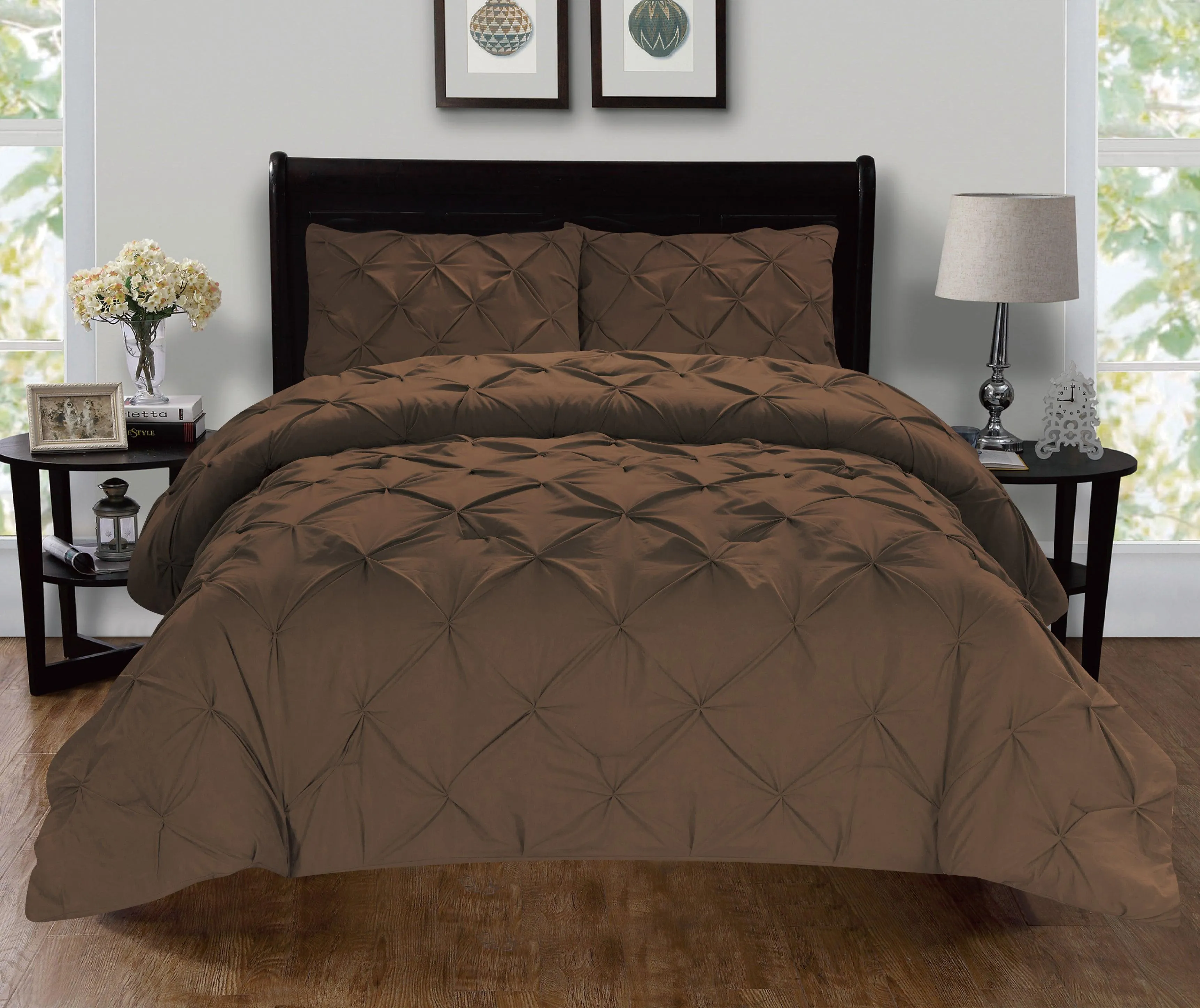 Elegant Comfort Pinch Pleated Pintuck Pattern, 3-Piece Duvet Cover Set - Features Corner Ties