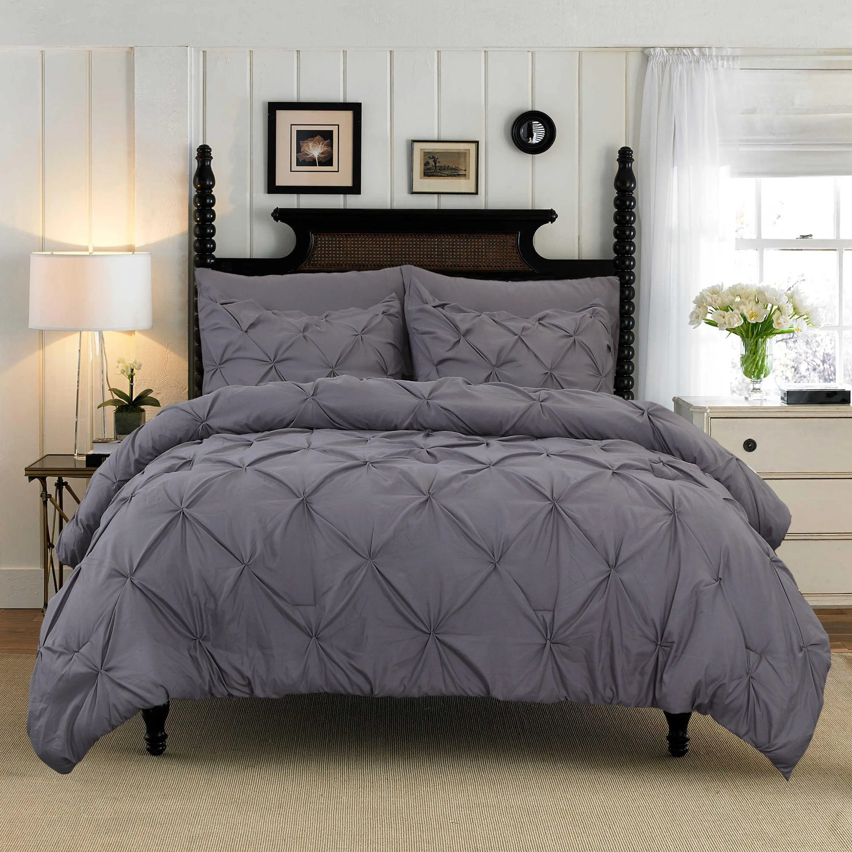 Elegant Comfort Pinch Pleated Pintuck Pattern, 3-Piece Duvet Cover Set - Features Corner Ties