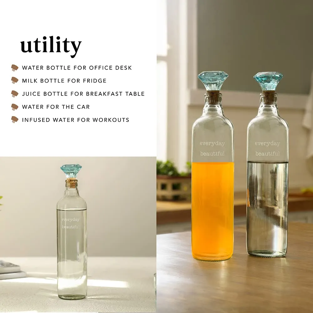 Ellementry Everyday Beautiful Glass Bottle with Cork (750 ML)| Water & Milk Storage Bottle for Fridge | Clear and Transparent Bottles for Home & Office | BPA Free | Stylish and Premium Wine Bottle