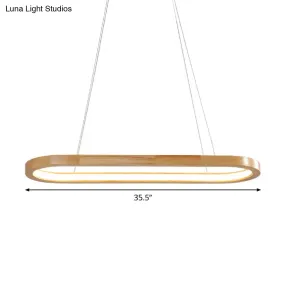 Ellipse Wood Pendant Lighting Fixture - LED Simplicity in Beige (27.5"/35.5" Long)