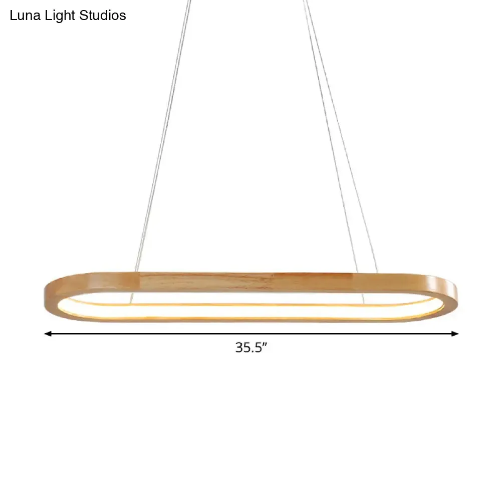 Ellipse Wood Pendant Lighting Fixture - LED Simplicity in Beige (27.5"/35.5" Long)