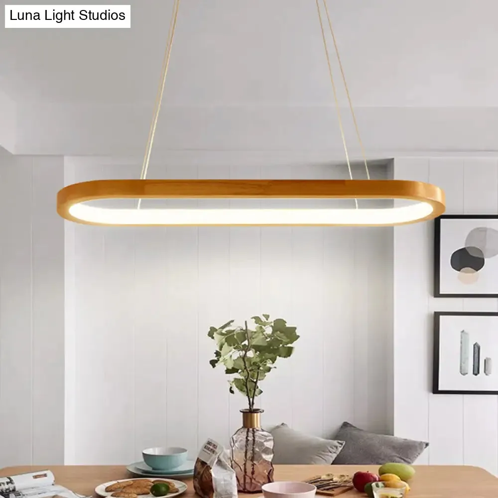 Ellipse Wood Pendant Lighting Fixture - LED Simplicity in Beige (27.5"/35.5" Long)