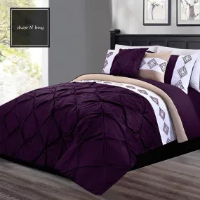 Embroidered Pintuck Duvet 8 Pieces - Purple