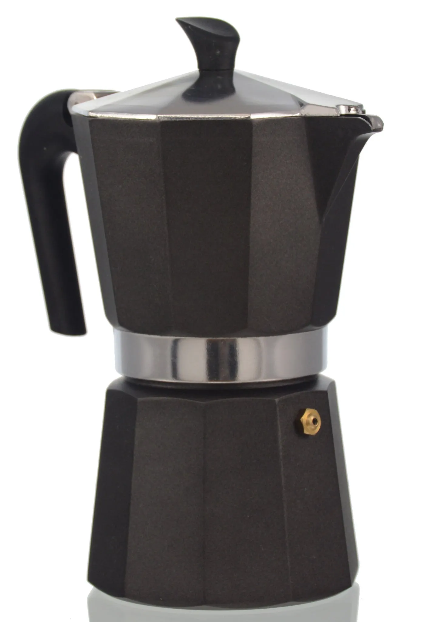 Espresso Coffee Maker Moka Pot: PEDRINI ITALY Polished Aluminium Stovetop Espresso Maker- Black, available in 4 sizes