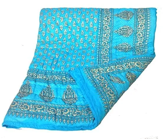 fashhub World Famous Jaipuri Light Weight Pure Cotton Traditional Rajasthani Print Multi Colour Single Bed Quilt/Razai/Rajai (Sky Blue, Single Bed)