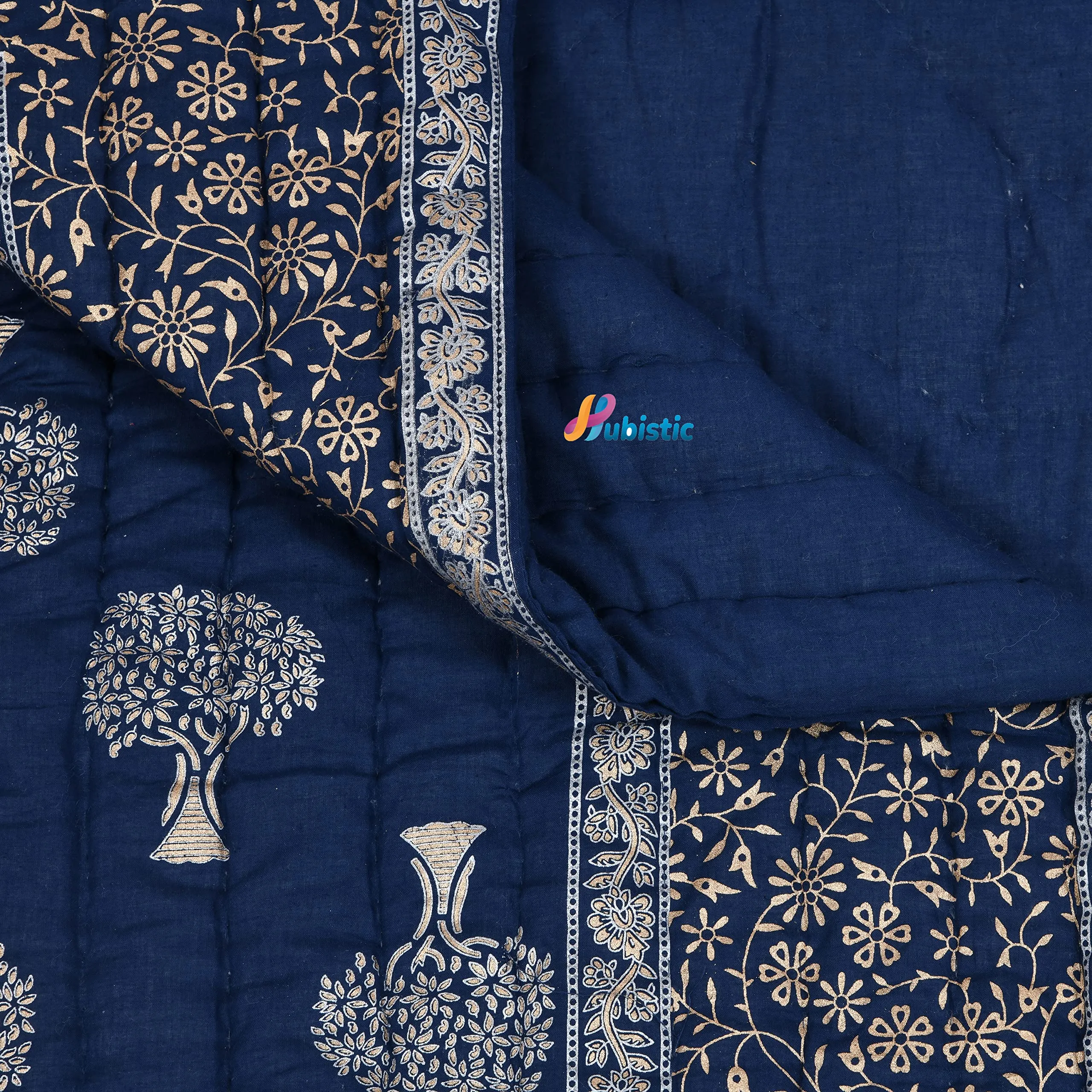 FEELRAX Jaipuri Razai Rajsthani Traditional Hand Stitched Golden Printed King Lightweight Pure Cotton Winter and Summer Jaipuri Ac Quilt Razai/Rajai/Blanket/Comforter (Double Bed, 90 X 108 INCHES)