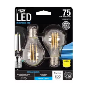 Feit LED A15 E17 (Intermediate) Filament LED Bulb Daylight 75 Watt Equivalence 2 pk