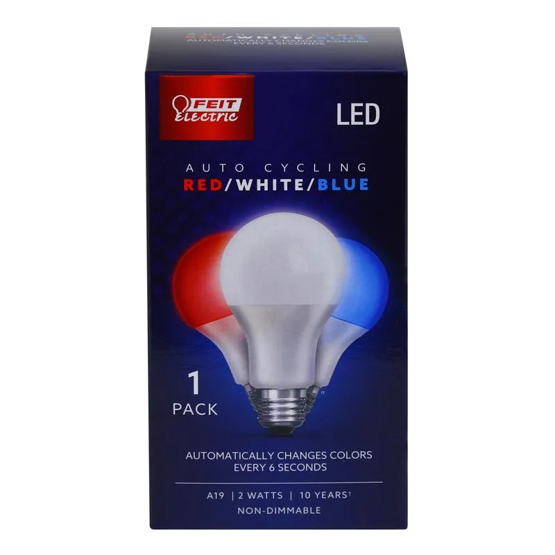 Feit LED Specialty A19 E26 (Medium) Auto Cycling LED Bulb Blue/Red/White 2 Watt Equivalence 1 pk