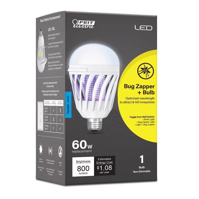 Feit LED Specialty A19 E26 (Medium) LED Bug Zapper Bulb Daylight 60 Watt Equivalence 1 pk