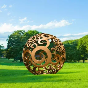 FINEST Gold Metal Garden Sculptures Hollow Ball with Scrollwork FS-024