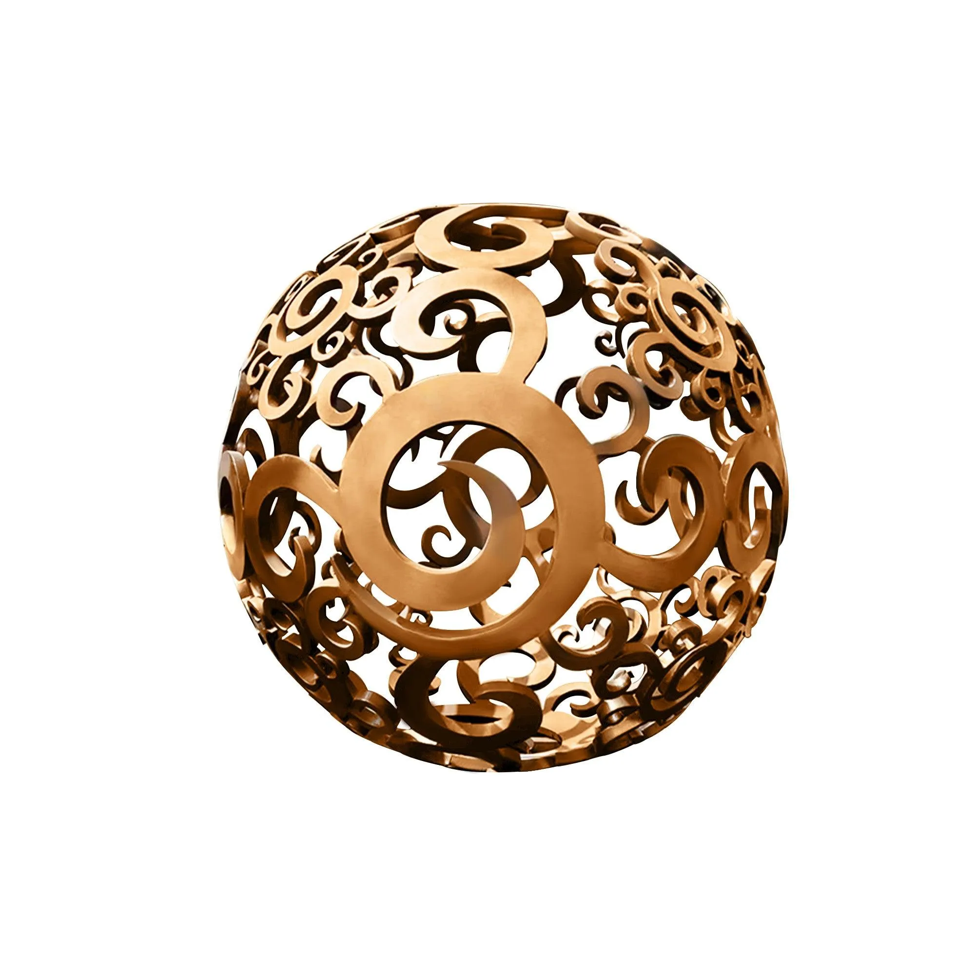 FINEST Gold Metal Garden Sculptures Hollow Ball with Scrollwork FS-024