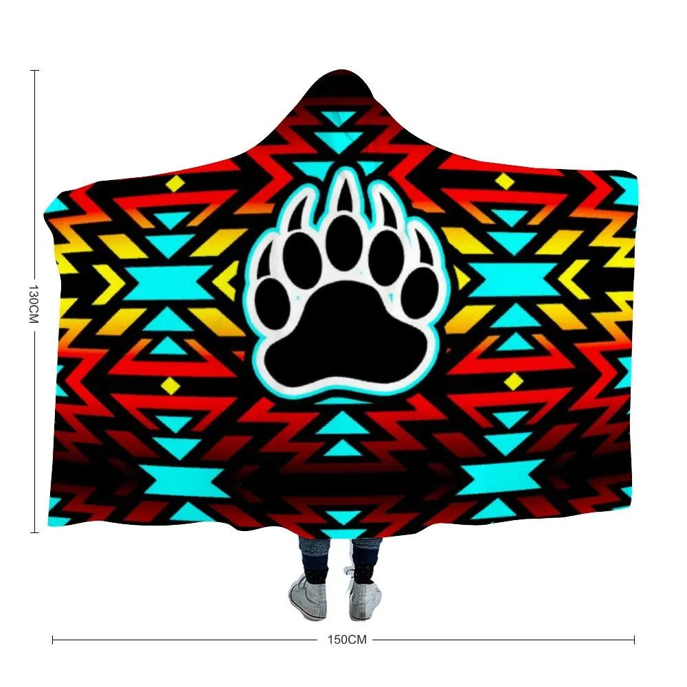 Fire Colors and Turquoise Bearpaw Hooded Blanket