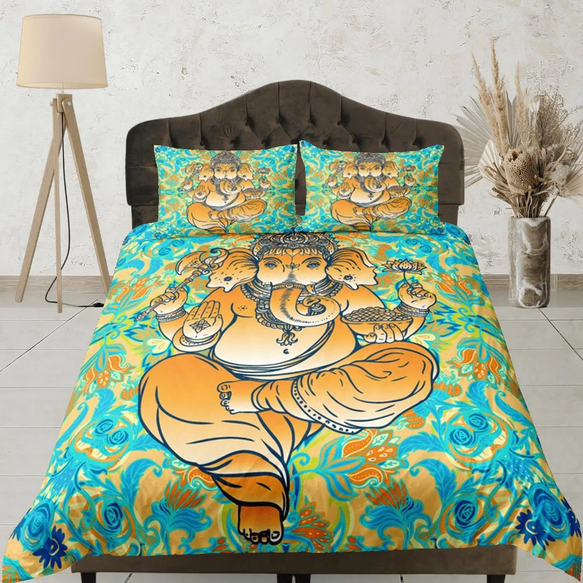 Ganesha Green Duvet Cover Set Indian Decor, Bedspread Elephant Gift Bedding Comforter Cover Bedding