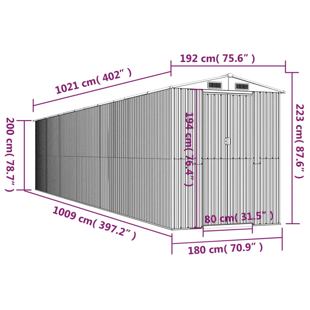 Garden Shed Light Grey 192x1021x223 cm Galvanised Steel