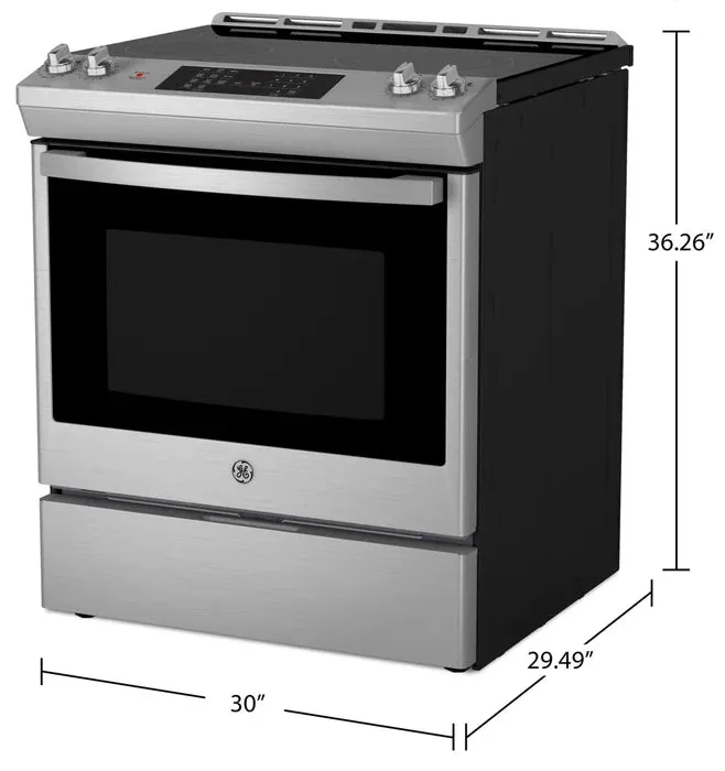 GE JCS830SVSS 30” Slide-In Electric Convection Range with No-Preheat Air Fry in Stainless Steel