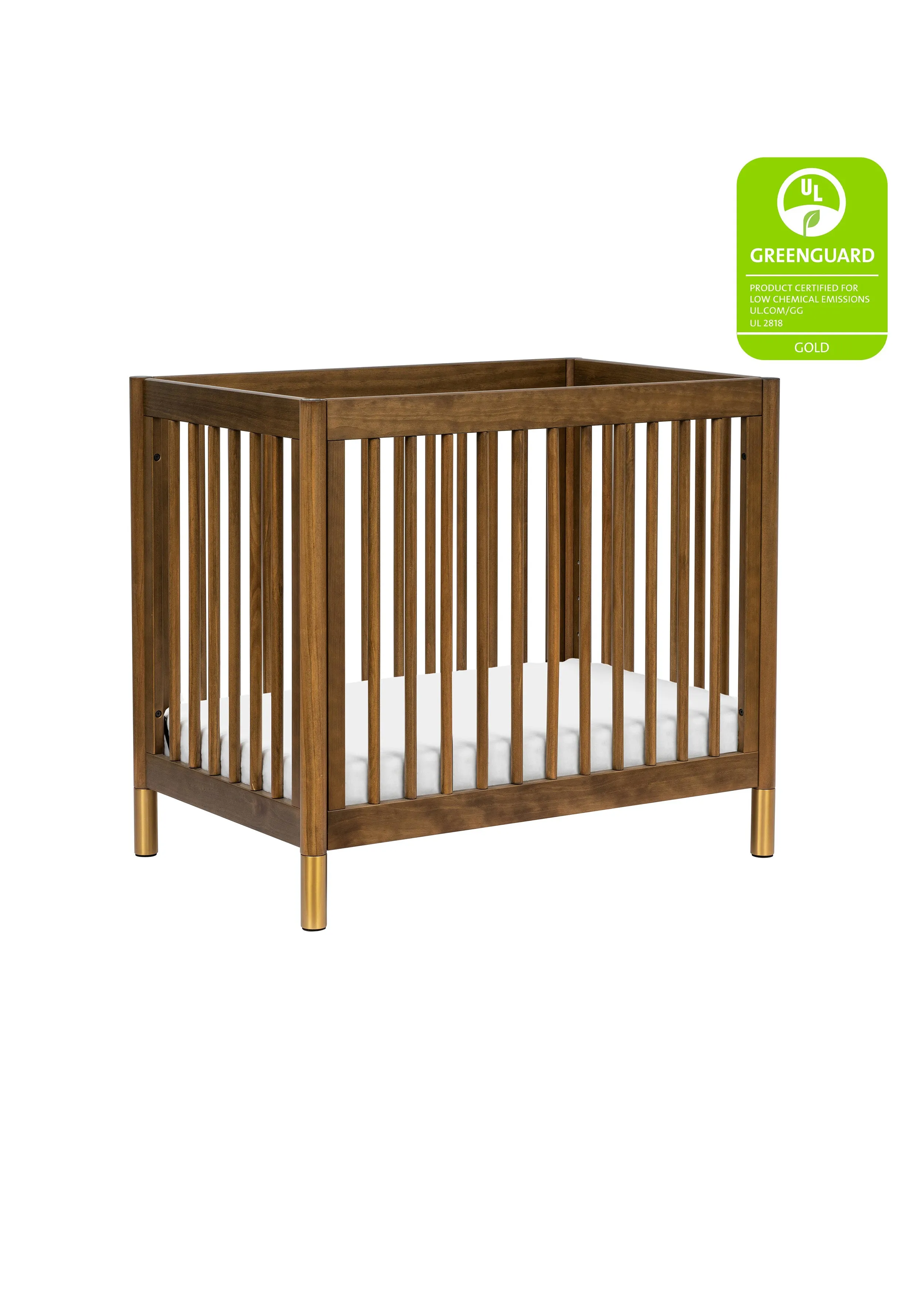 GELATO 4-IN-1 CONVERTIBLE MINI CRIB - NATURAL WALNUT AND GOLD FEET