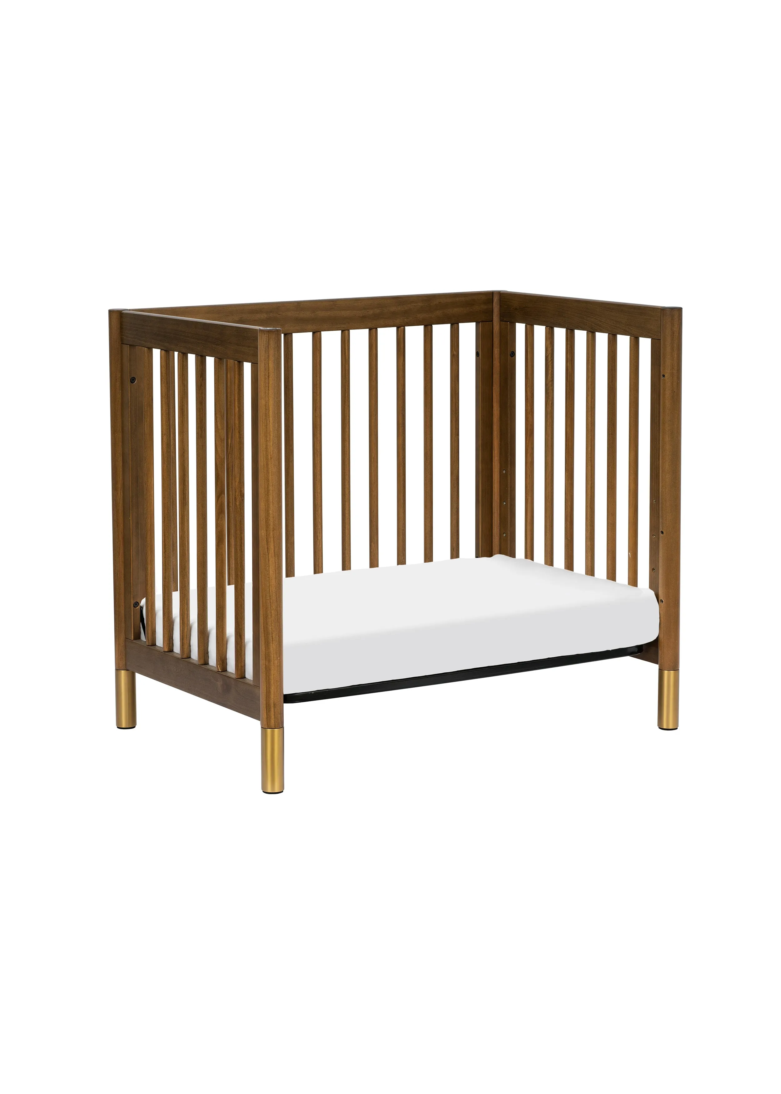 GELATO 4-IN-1 CONVERTIBLE MINI CRIB - NATURAL WALNUT AND GOLD FEET