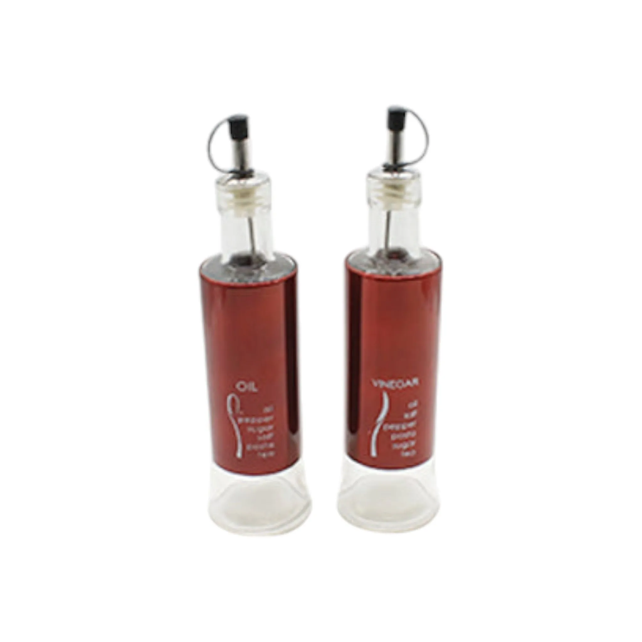 Glass Bottle Oil & Vinegar 2pc Set Red 24cm SGN1765