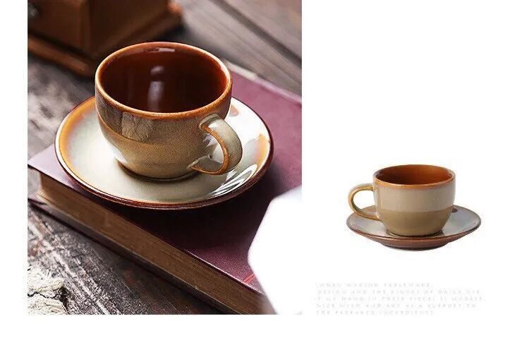 Gohobi Handmade Stoneware Coffee Cup and Saucer Set