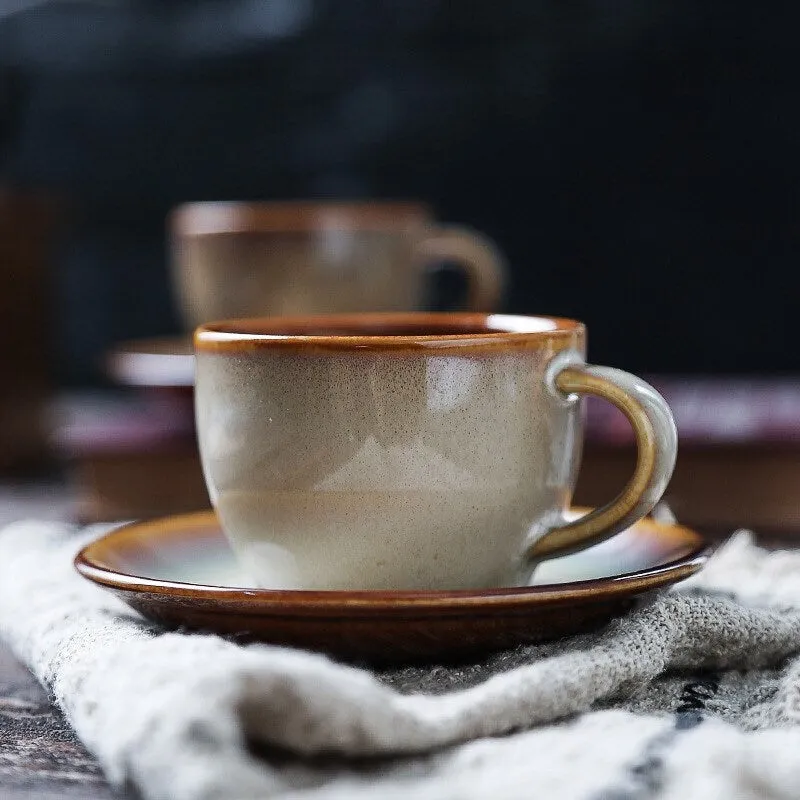 Gohobi Handmade Stoneware Coffee Cup and Saucer Set