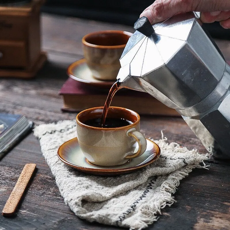 Gohobi Handmade Stoneware Coffee Cup and Saucer Set