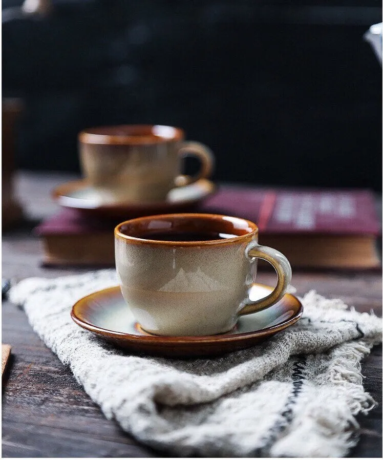 Gohobi Handmade Stoneware Coffee Cup and Saucer Set