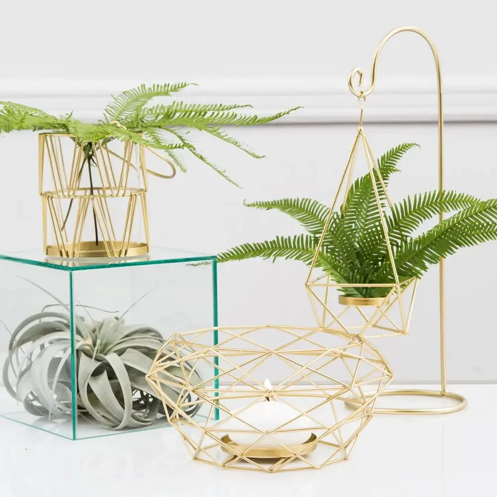 Gold Geometric Candle Lantern Event Table Decoration (Pack of 2)