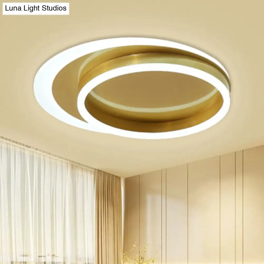 Gold LED Flush Mount Ceiling Fixture with Modernistic Metallic Round Design