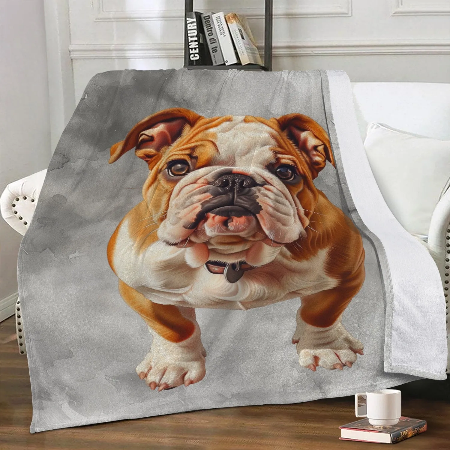 Gray Plush Fleece Throw Blanket - English Bulldog