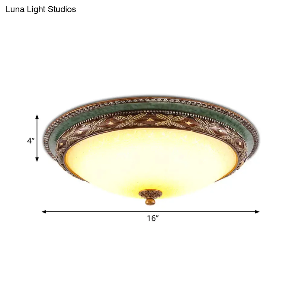 Green Flower Flush Mount LED Ceiling Light - Traditional Resin Design - Warm/White Light - 16"/19.5"/13.5" - For Living Room