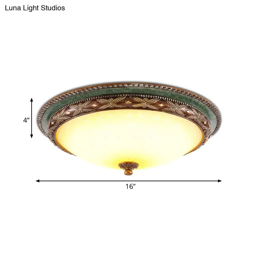 Green Flower Flush Mount LED Ceiling Light - Traditional Resin Design - Warm/White Light - 16"/19.5"/13.5" - For Living Room