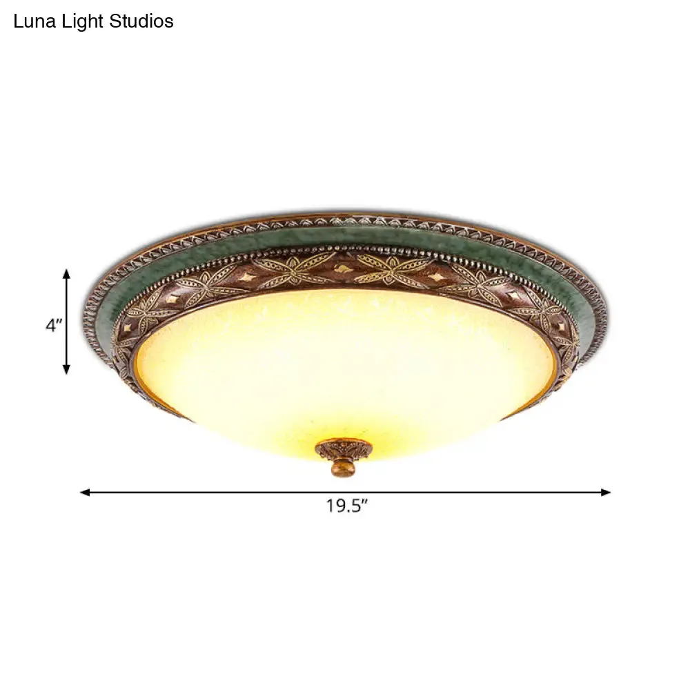 Green Flower Flush Mount LED Ceiling Light - Traditional Resin Design - Warm/White Light - 16"/19.5"/13.5" - For Living Room